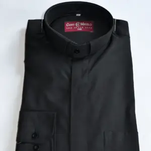 Camisa Negra de Vestir Cuello Mao