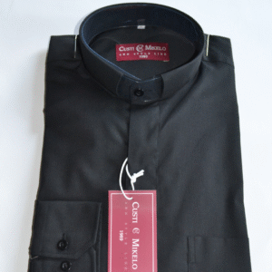 Camisa Negra de Vestir Cuello Mao