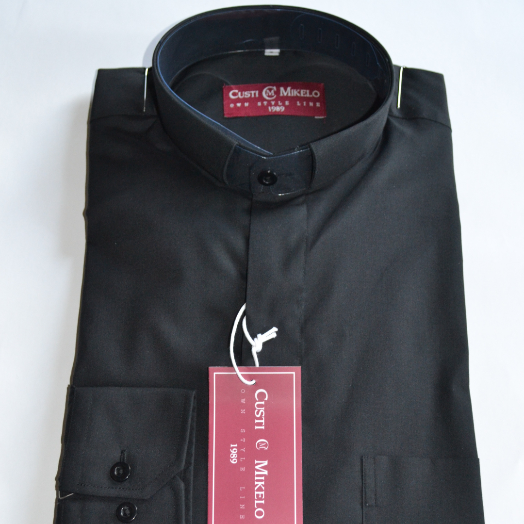 Camisa Negra de Vestir Cuello Mao
