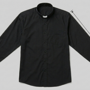 CAMISA NEGRAS CUELLO CLERIMAN MANGA LARGA 63cm BOTONES VISTA