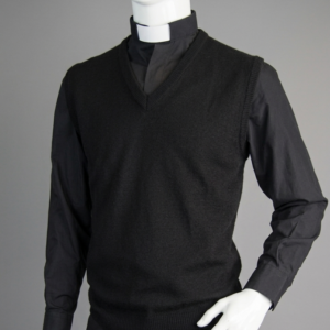 CHALECO DE PUNTO LANA Y POLIÉSTER, LISO, CUELLO PICO